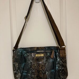 Jessica Simpson Stylish Brown and Blue Snake Print Shoulder Bag